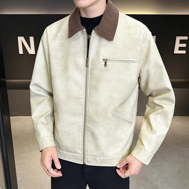 PU Leather Jacket Men's Workwear Style Tough Street Simple Motorcycle Style Fashionable Men's Jacket