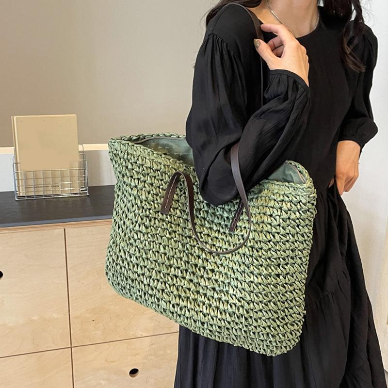 Slámové tkané tašky Kabelky Ležérní Velké Luxusní Design Kapacita Kabelka Plážová Ramenní Jednoduchá Dámská Taška Nákupní Letní bolsos
