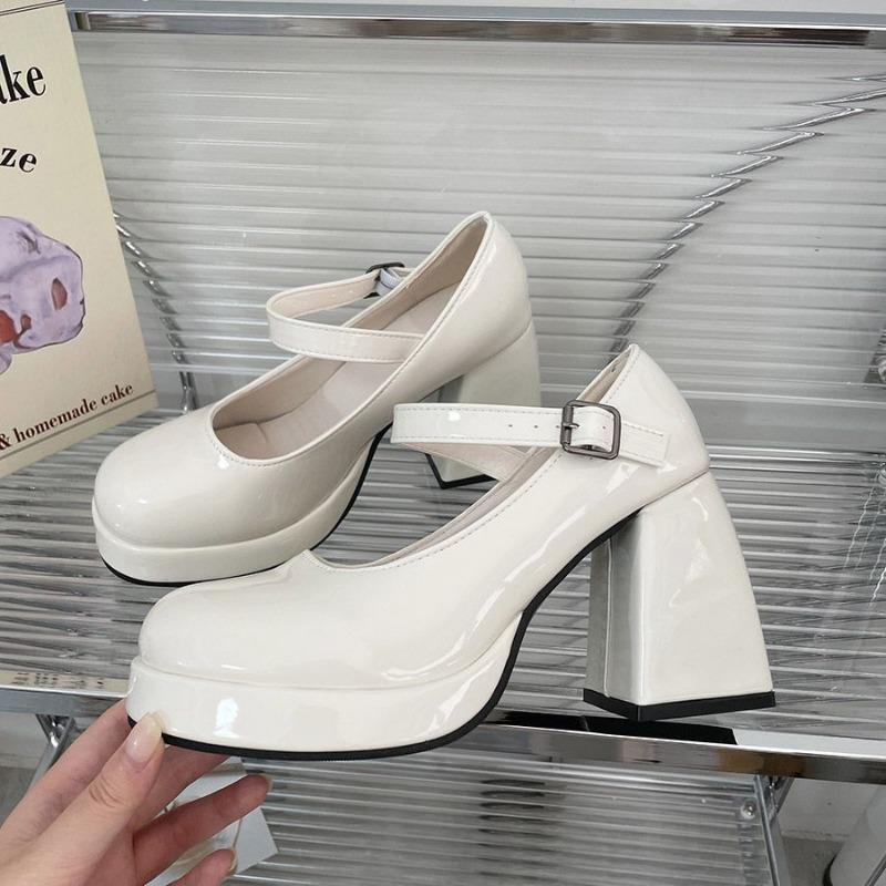 Spring new high heels women's wedding shoes design word with Mary Jane shoes waterproof table thick heel single shoes