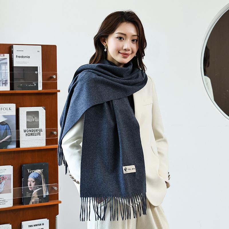 Winter wool simple and versatile scarf solid color women's autumn and winter warm fashion temperament wool shawl