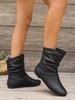 Women's Plus Size Flat Heel Ankle Boots with Ruched Design