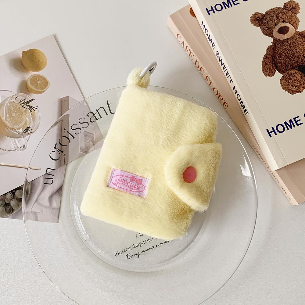 Einfarbige Plüsch-Geldbörse & Kartenhalter: Tragbare Aufbewahrung für Ausweise, Mensakarten, Kopfhörer und Kabel