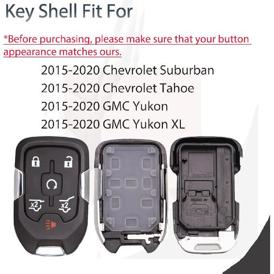 Key Fob Shell Case Replacement Fits for Chevy Suburban Tahoe GMC Yukon 2015 2016 2017 2018   Keyless Entry Smart Remote Control 6 Button Pad Outer