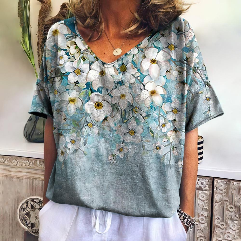 

Блузка с 3D-принтом, свободная футболка с коротким рукавом, летняя уличная мода, повседневная, оверсайз, женская футболка с V-образным вырезом XXXL