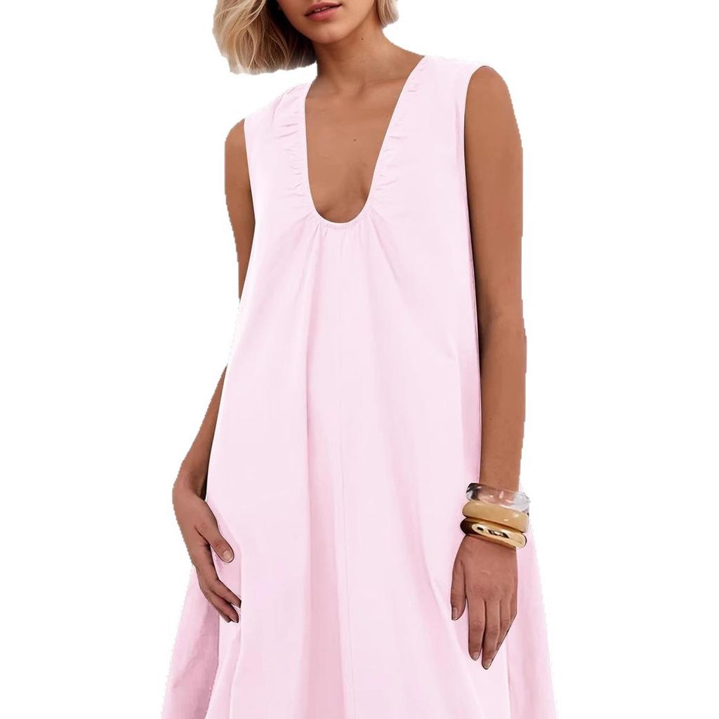 Black Deep V Neck Sleeveless Maxi Dress with Ruffle Detail, Elegant Flowy A-Line Skirt