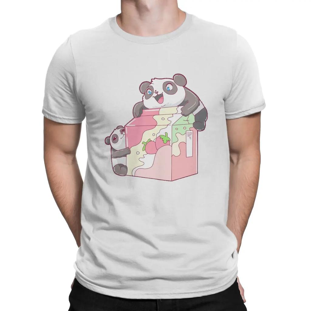 Kawaii Anime Panda Man TShirt Panda Strawberry Milk Kawaii Distinctive T Shirt Harajuku Streetwear New Trend Unisex