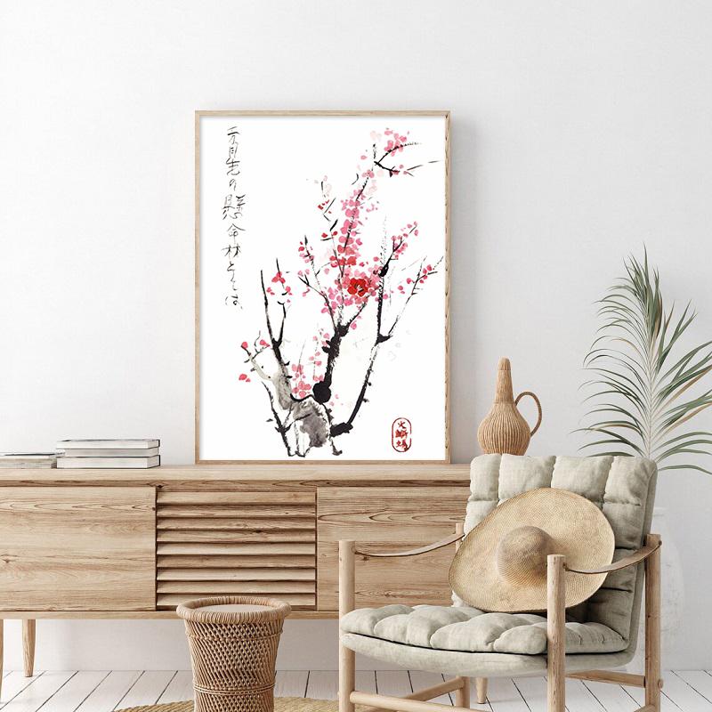 Japanese Watercolor Sakura Birds Posters and Prints Cherry Blossom Flower Canvas Painting Wall Art Picture for Living Room Decor