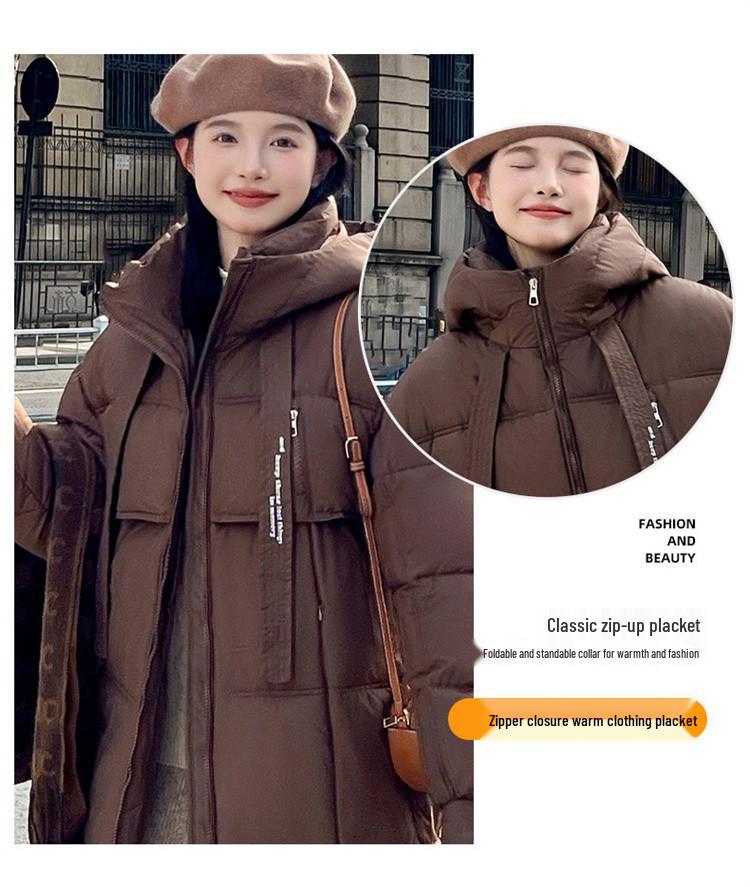 Women's Loose Fit Hooded Mid-Length Down Cotton Coat - Korean Style, Plus Size, Thickened Winter Outerwear