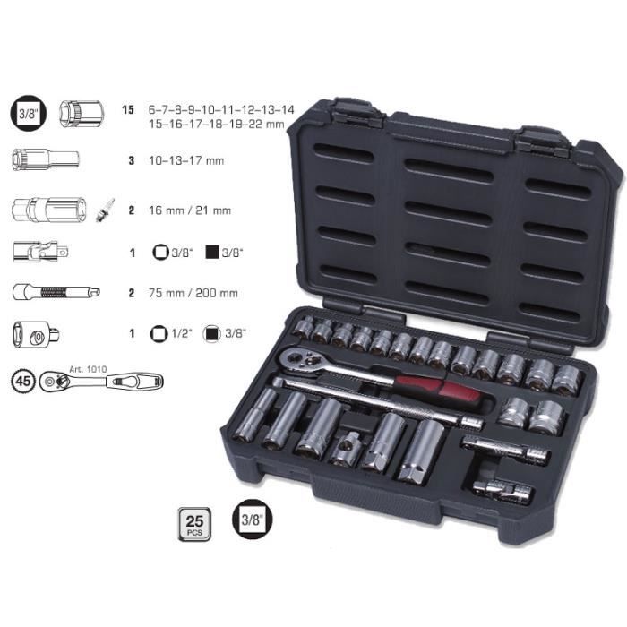 Coffret De Douilles 3/8" - KRAFTWERK - 1012 - 25 Pcs - Hexagonal - Chrome