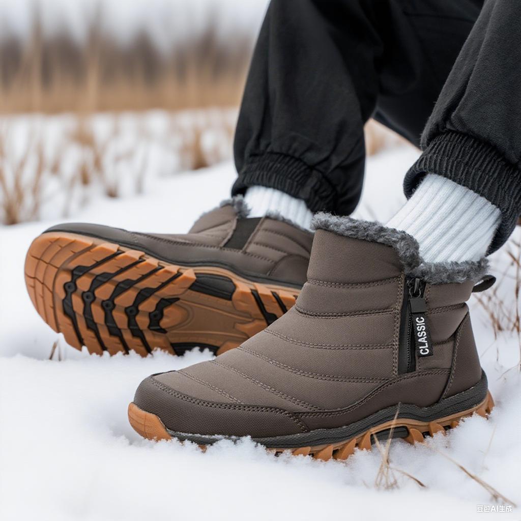 Brand Men Winter Snow Boots Waterproof Warm Ankle Boots Outdoor Fur Hiking Boots Work Shoes Casual Shoes Booties Men Zipper