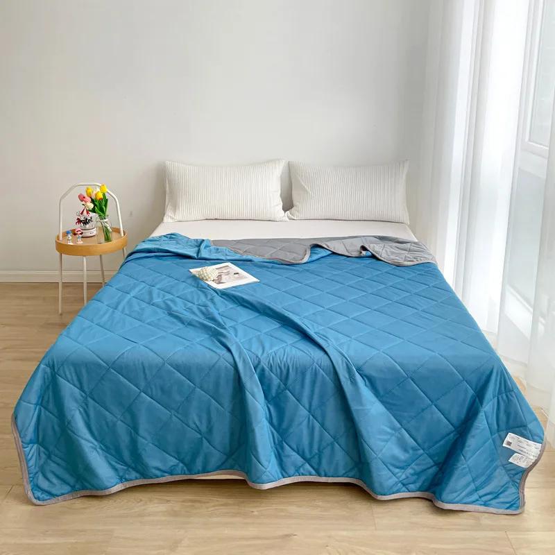 Cool Summer Quilt Solid Color Ice Silk Summer Quilt Single and Double Machine Washable Air Conditioner Gift Thin Quilt