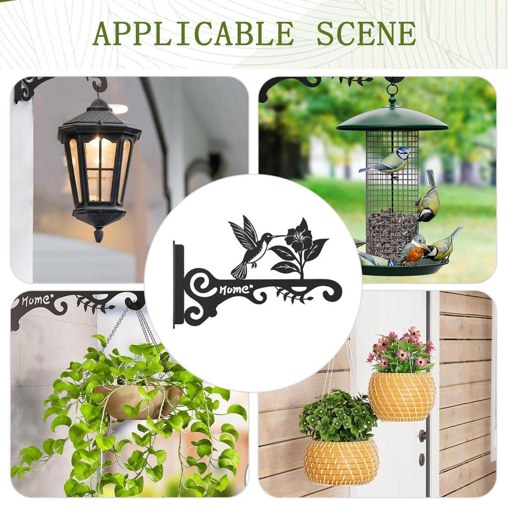 Outdoor Plant Hanger 2 Pieces Flower Basket Hangers 10 Inch Metal Rack Wall Mounted With Bird Flower Design For Patio Lantern