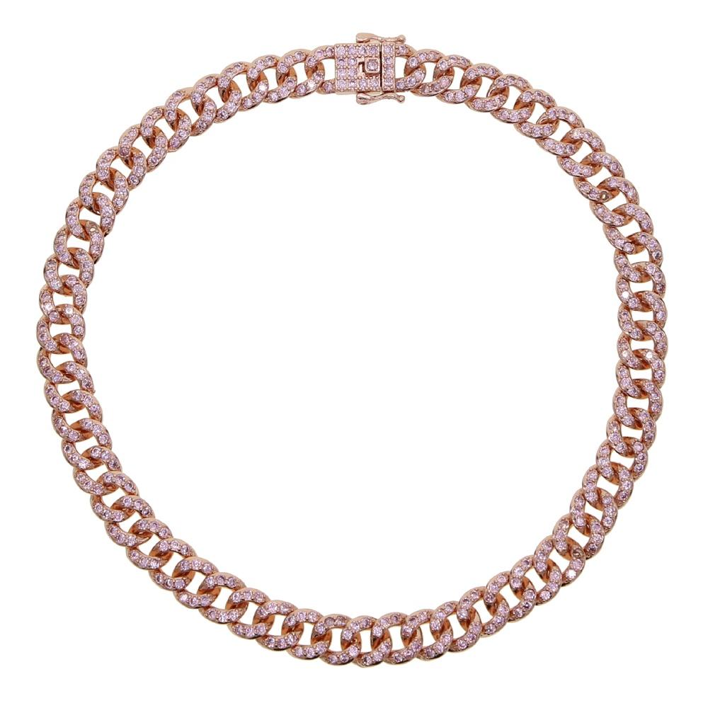 Promotion Rose Gold Plated Bling Diamond Choker Jewelry Micro Pave CZ Pink Cuban Link Chain Women Necklace 16inches(40.64cm)