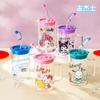 For Sanrio Glass Straw Cup Coffee Mug for Cartoon Cinnamoroll& Kuromi Printing Home Straw Water Cup with Scale Juice Milk Mug
