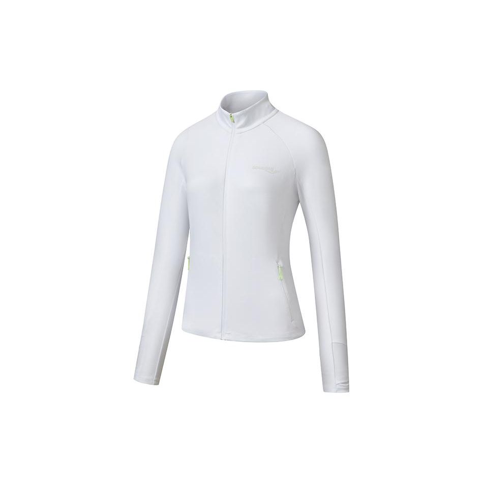 SAUCONY Solid Color Casual Stand Collar Breathable Long Sleeve Knit Top Women Tops Pearl-White SC1230135A-WT02
