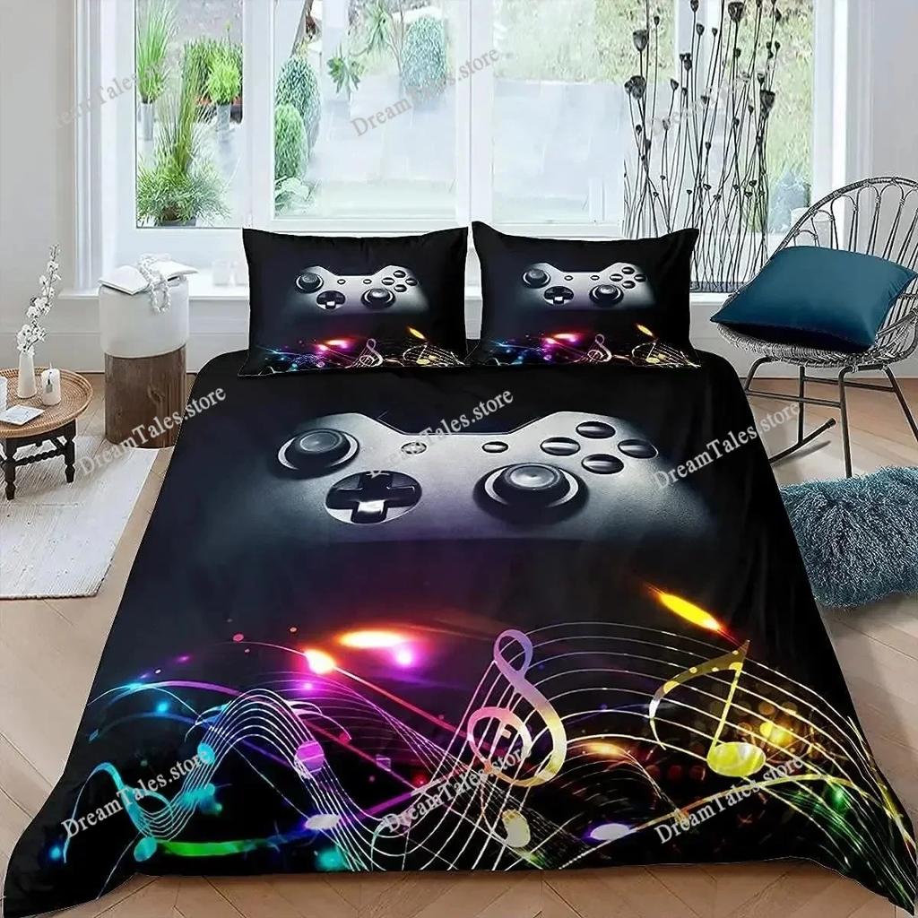 Gaming Bed Duvet Cover Set Twin,Gamer Bedding Sets for Boys Kids,Game King Size Duvet Cover Set Microfiber Game Bed Set