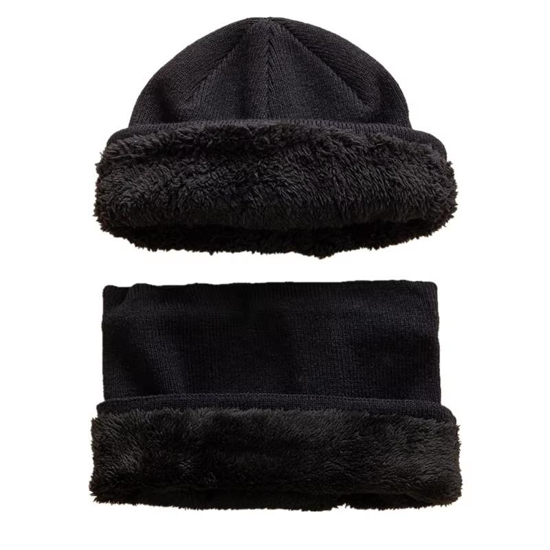 Men Women Winter Warm Suit Classic Plain Color Plush Fur Lined Winter Knit Hat Outdoor Basic Keep Warm Dandy Hat Cap
