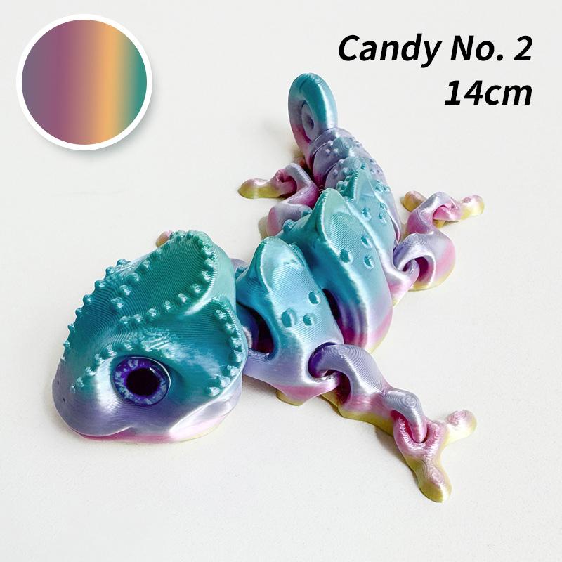 10/14CM 3D Printed Chameleon Figurine Joint Movable Chameleon Model with Simulation Eyes Gradient Color Chameleon Toy Gifts Kids