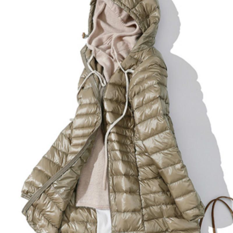 Padded Hooded Long Jacket Duck Down Female Ultra Light Slim Solid Jackets Coat Portable Parka