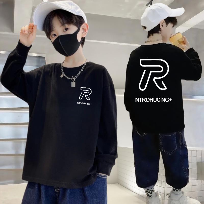 100% Pure Cotton Boys' Long-Sleeve T-Shirt - Autumn, Loose Fit, Round Neck, for Kids