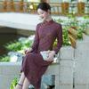 Elegant Purple Modern Chinese-Inspired Long Sleeve Dress Women Winter Vintage Style