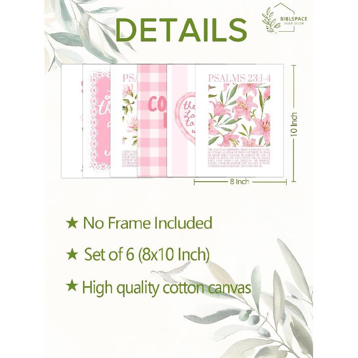 Pink Bible Verse Wall Art Set of 6 Religious Preppy Wall Decor Christian Floral Room Decor for Girls Scripture Cute Posters for Bedroom Christian