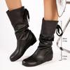 Fashion 2024 Autumn Fashion Solid Slip on Shoes Ladies High Boot Women Shoes New Pleated Wedge Long Boots Round Toe Women Leather Boots