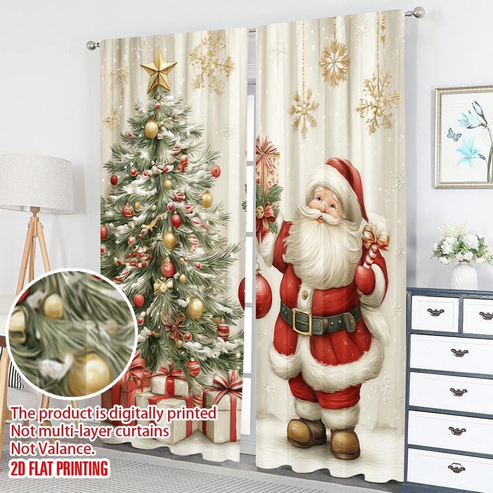 2pcs 2D flat printing Fashionable Christmas Curtains Christmas Santa Claus Gifts Snowflakes Digital Printed Polyester Drapes