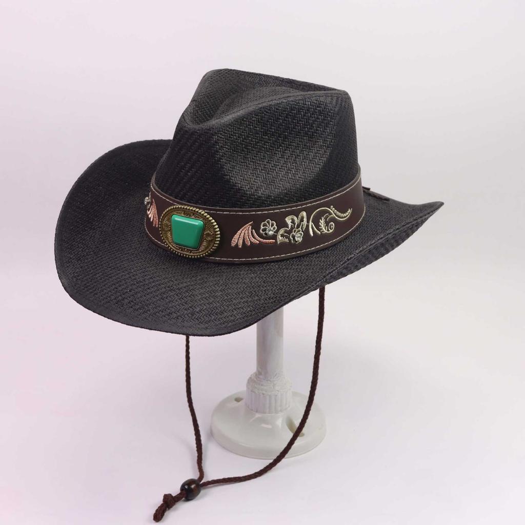 Popular European and American Classic Hard Top Western Cowboy Hat Men's and Women's Fashion Big Eaves Solid Color Cowboy Straw Hat