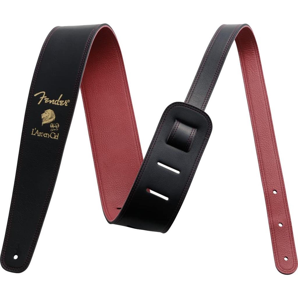 Fender Fender Japanese Leather Strap Ken Signature Strap, Black/Red