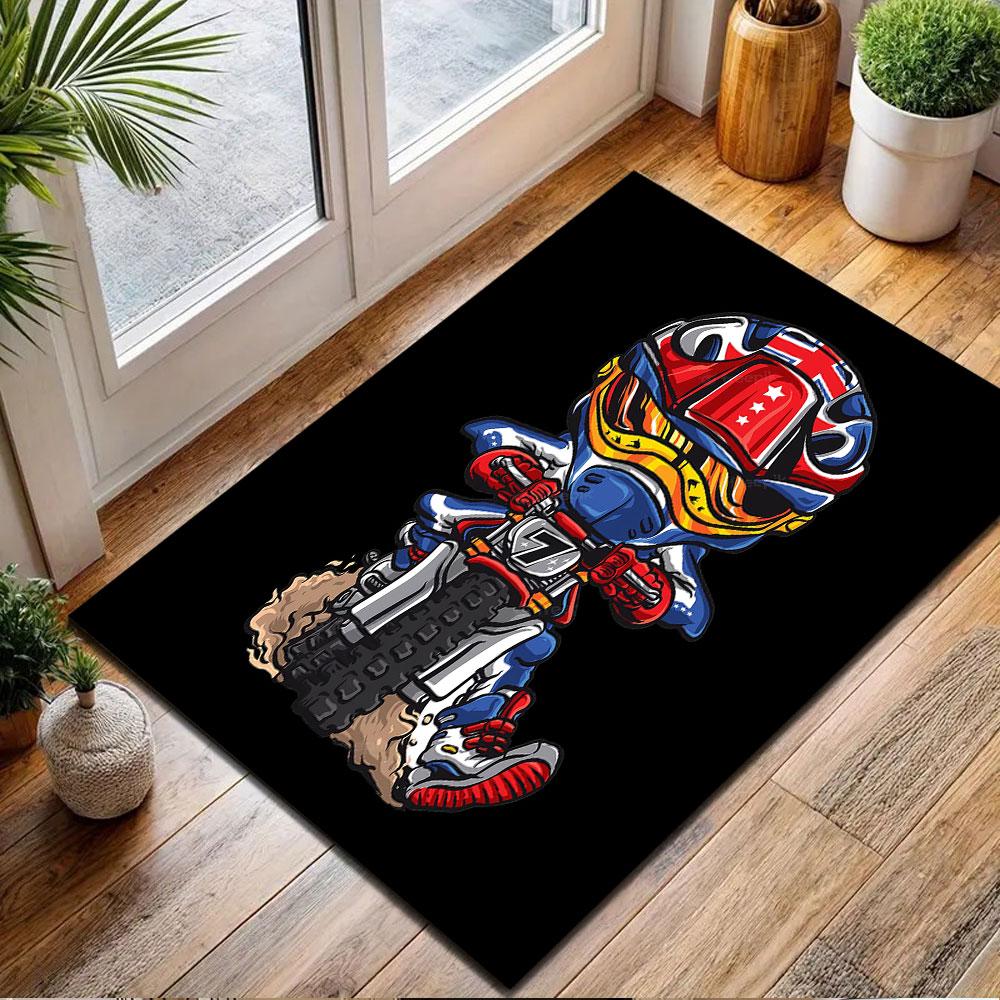 Motocross Racer Graphic Rug Patterned carpet, non slip mat suitable for living room and bedroom sofas