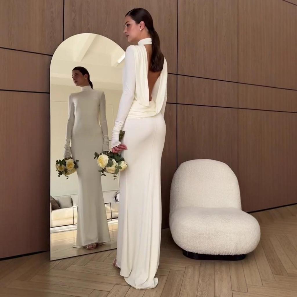 2025 Zomer Mode Backless Effen Kleur Bodycon Jurk voor Dames