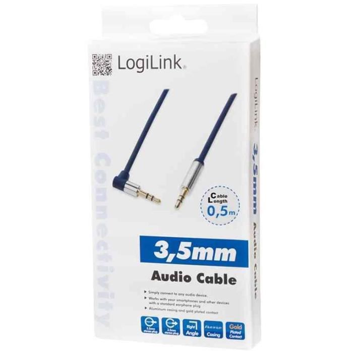Câble audio 2 x jack mâle 3,5 mm 0,5 m coudé