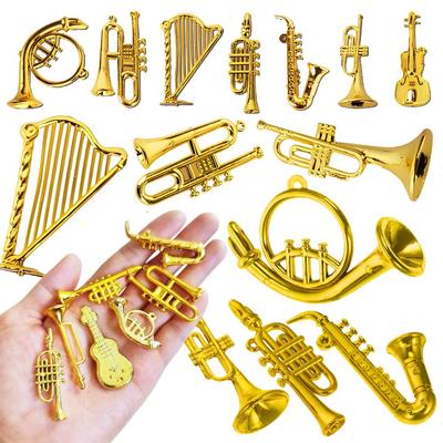 6/10/18pcs Plastic Golden Instrument Model Cello Trumpet Saxophone Dollhouse Accessories Holiday Decoration Pendant  YMY