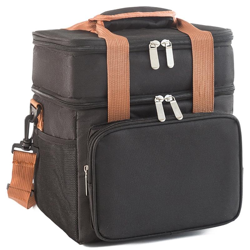 

2 Layers Insulated Lunch Bag Large Capacity Food Storage Drink Cooling Handbag with Shoulder Strap B