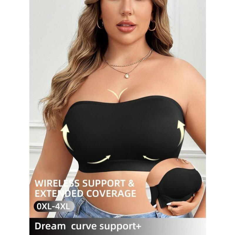 Solid Simple Strapless Side Buckle Bandeau Plus Size Thin Wireless Seamless Bra