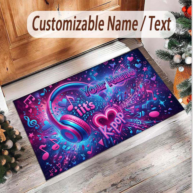 Music DJ Theme Soft Crystal Velvet Rug Custom Name & Text Print Non Slip Floor Rug for Bedroom Living Room