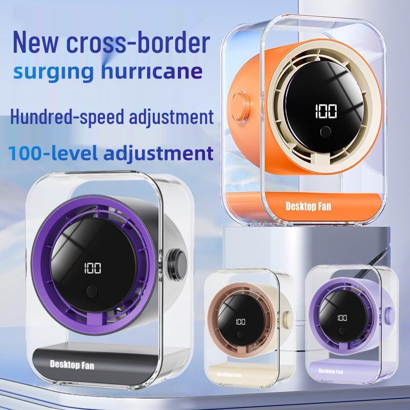 100-Speed USB Desktop Smart Circulation Fan with Digital Display Clip-On Fan White Brushed Motor