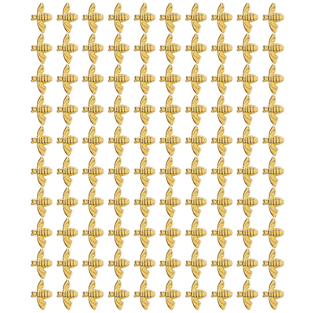 100pcs Bag Metal Bees 3D Nail Decoration Metal Stick Gold Silver Nail Decals Manicure Gold