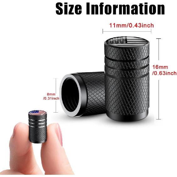 American Flag Tire Valve Stem Caps, Aluminum USA Caps Black, Universal Dust Proof Covers for Cars Trucks Bikes Motorcycles Bicycles Corrosion