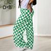 Damenhose, elastisch, hohe Taille, karierter Druck, weites Bein, Freizeithose, lockere Passform, Hose für Urlaub, Arbeit, Alltag