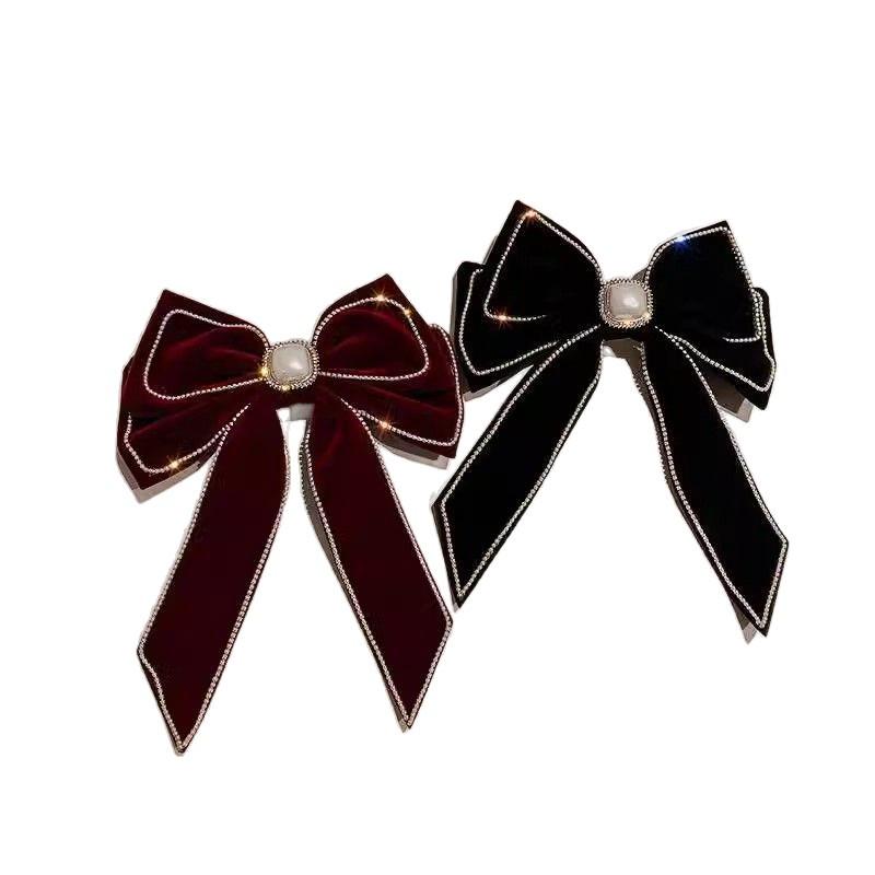 Red Bow Pearl Hair Clip: Autumn & Winter Princess Style, Bridal Toast, New Year Headwear