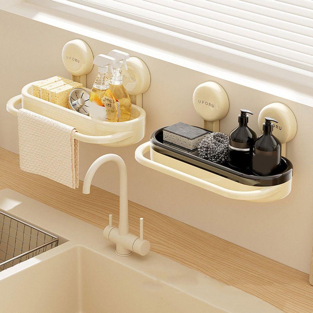 

Wall-Mounted Sink Sponge Rack Large Capacity Rag Rack Multifunctional Soap Sponge Holder Kitchen бежевий