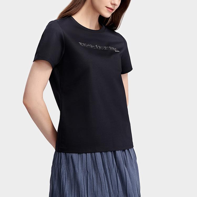 FILA Logo Fashion Sports Casual Simple Knitted Round Neck Short Sleeve T-Shirt Women T-Shirts Legendary-Blue F11W327101FNV