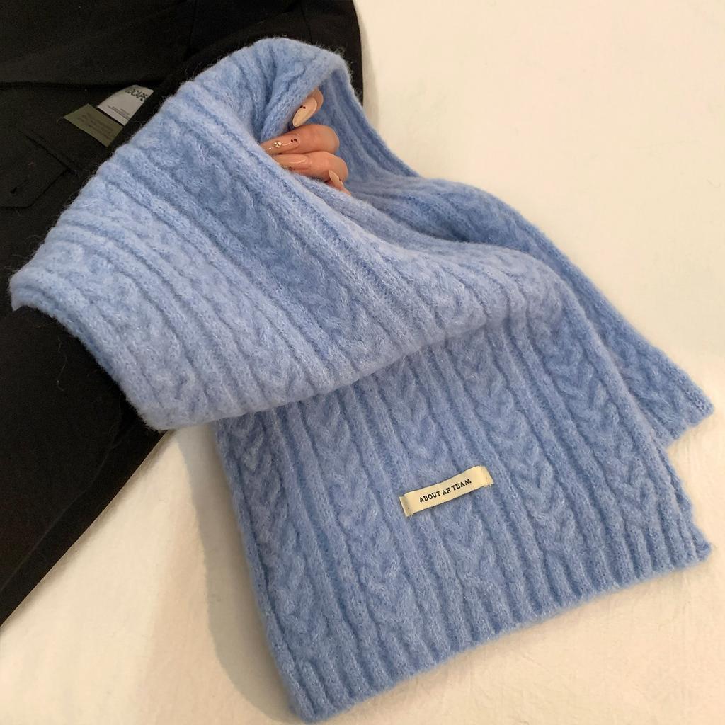 Yellow knitted wool scarf, women's autumn and winter Korean high-end sense, thickened atmosphere, warm and cold-proof neck scarf