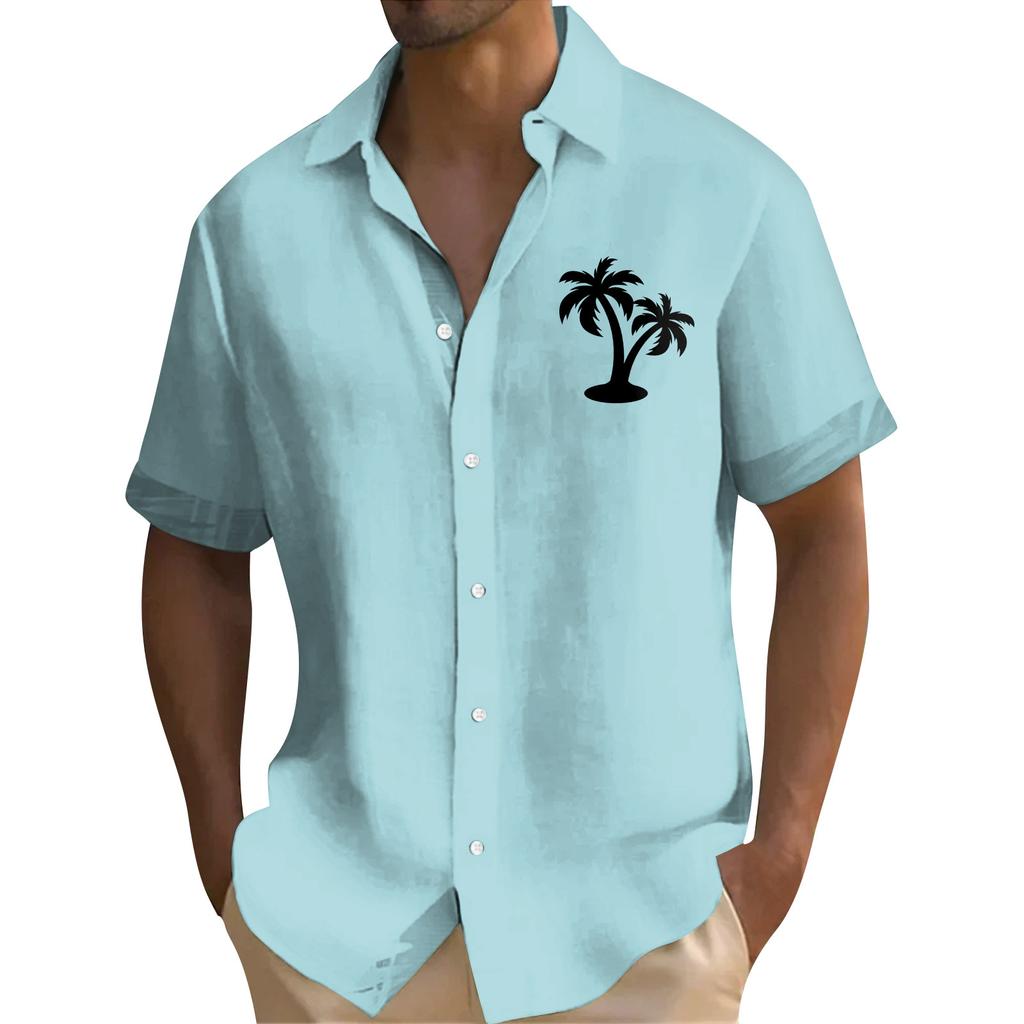 Men's Summer New Loose Print Short Sleeve Shirt Cardigan Beach Shirt