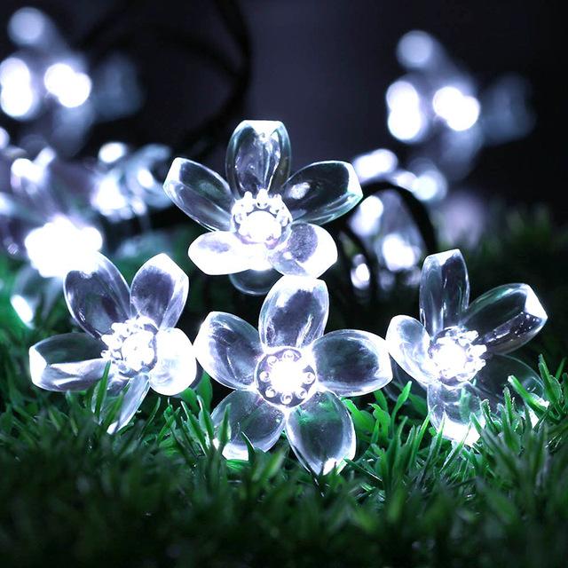 Outdoor Garden Sakura Flower Solar Lamp 10/20/50LED String Fairy Lights Solar Garlands Garden Christmas Courtyard Decor