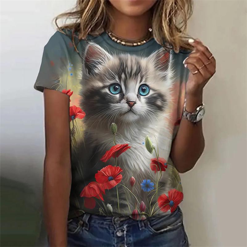 Neues lustiges Katze 3D-Druck Damen T-Shirt Weiblich Harajuku Freizeitkleidung Damenmode Niedliche Tiergrafik T-Shirts Mädchen Oberteile