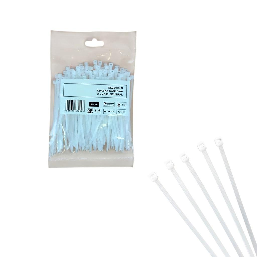 Cable Tie Band 2.5X100Mm - 100Pcs White