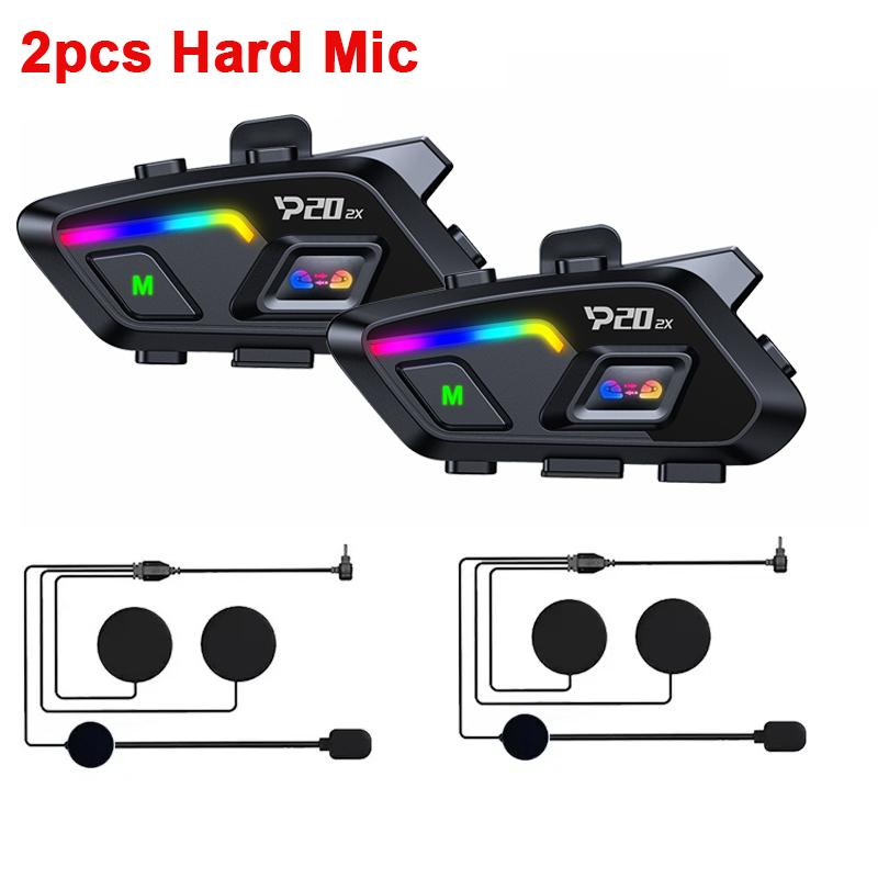 1/2Pcs P20 2X Motorcycle Helmet Intercom Bluetooth Headset Long Standby 1000mAh MP3 Player Waterproof Hands-free Interphone